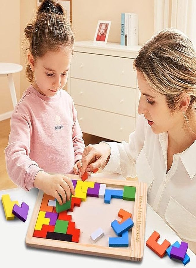 McMus Colorful 3D Russian Blocks Wooden Blocks Puzzles for Kids Adults, Wood Intelligence Puzzle Wooden Puzzles Brain Teasers Toy Educational Gift for Toddlers 3 4 5 6 7 Years Old Boys Girls - Image 2